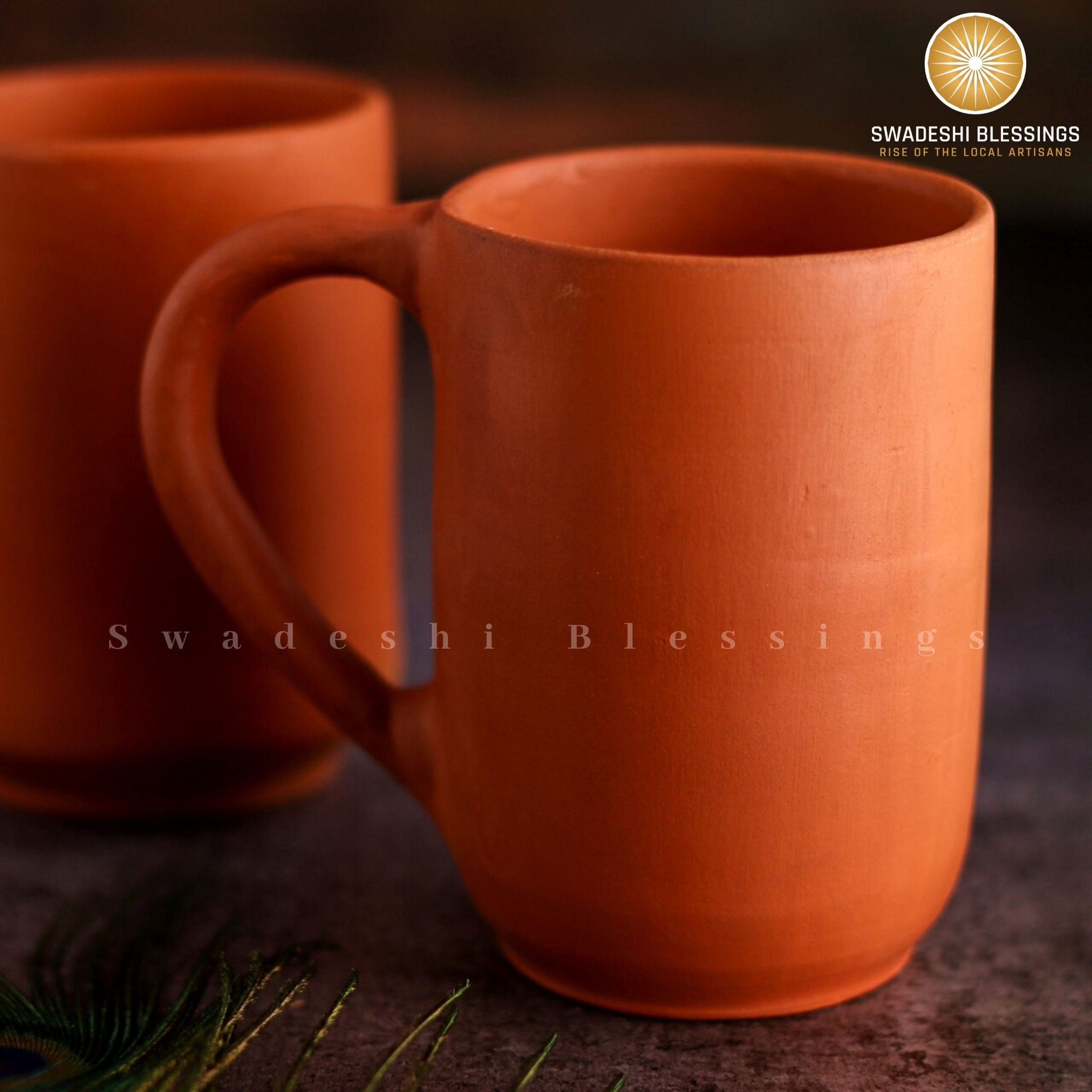Premium Handmade Unglazed Royal Clay Mugs Set | Tea & Coffee Cups, 400ml | Antique Terracotta Mugs | Drinking Mug Swadeshi Blessings