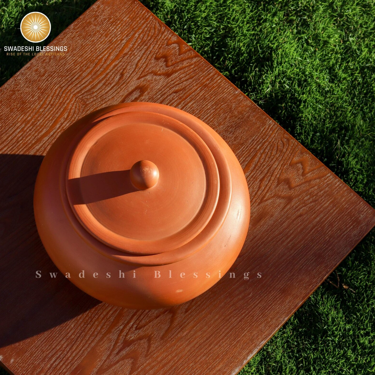 Premium Unglazed Clay Pot for Cooking | Clay Biryani Handi | Earthen Kadhai | Terracota Handi | Clay Biryani Handi for Cooking & Serving with Lid, 3.5L, 4.5L & 5.5L | Includes Free Palm Leaf Stand and Ash for Cleaning Swadeshi Blessings