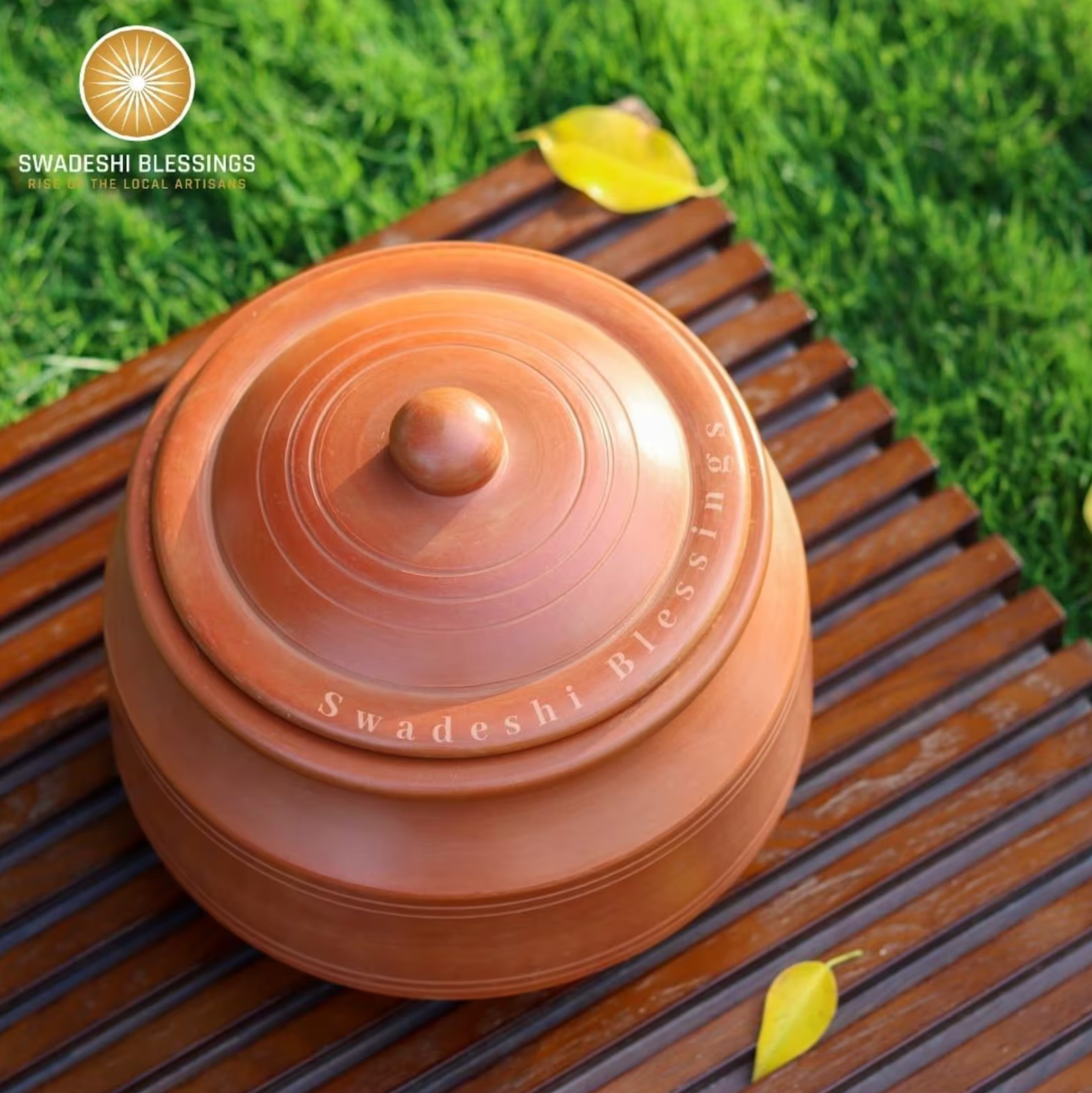 Premium Unglazed Clay Pot for Cooking | Clay Handi | Earthen Handi | Terracota Biryani Handi | Clay Biryani Handi for Cooking & Serving with Lid, 3L, 4L & 5L | Includes Free Palm Leaf Stand and Ash for Cleaning Swadeshi Blessings