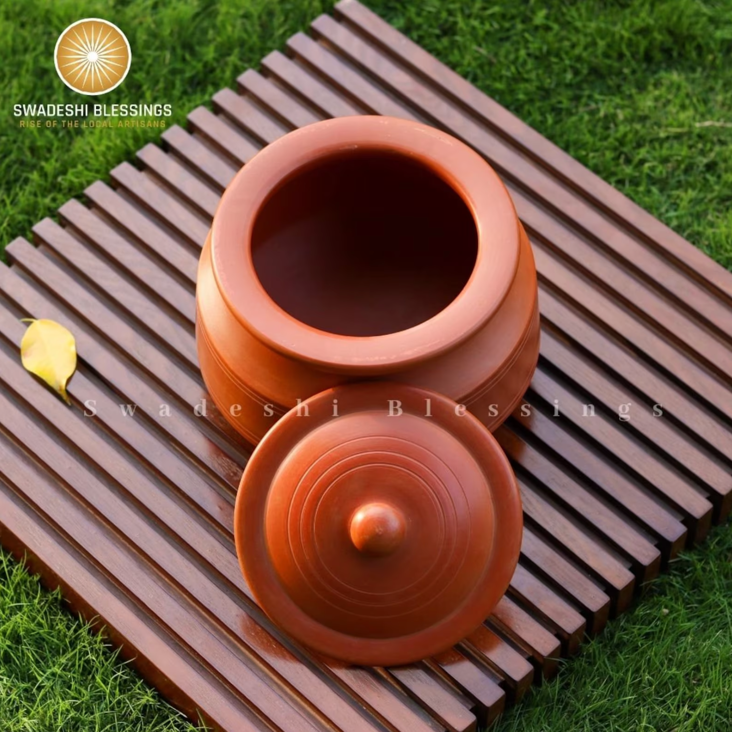 Premium Unglazed Clay Pot for Cooking | Clay Handi | Earthen Handi | Terracota Biryani Handi | Clay Biryani Handi for Cooking & Serving with Lid, 3L, 4L & 5L | Includes Free Palm Leaf Stand and Ash for Cleaning Swadeshi Blessings