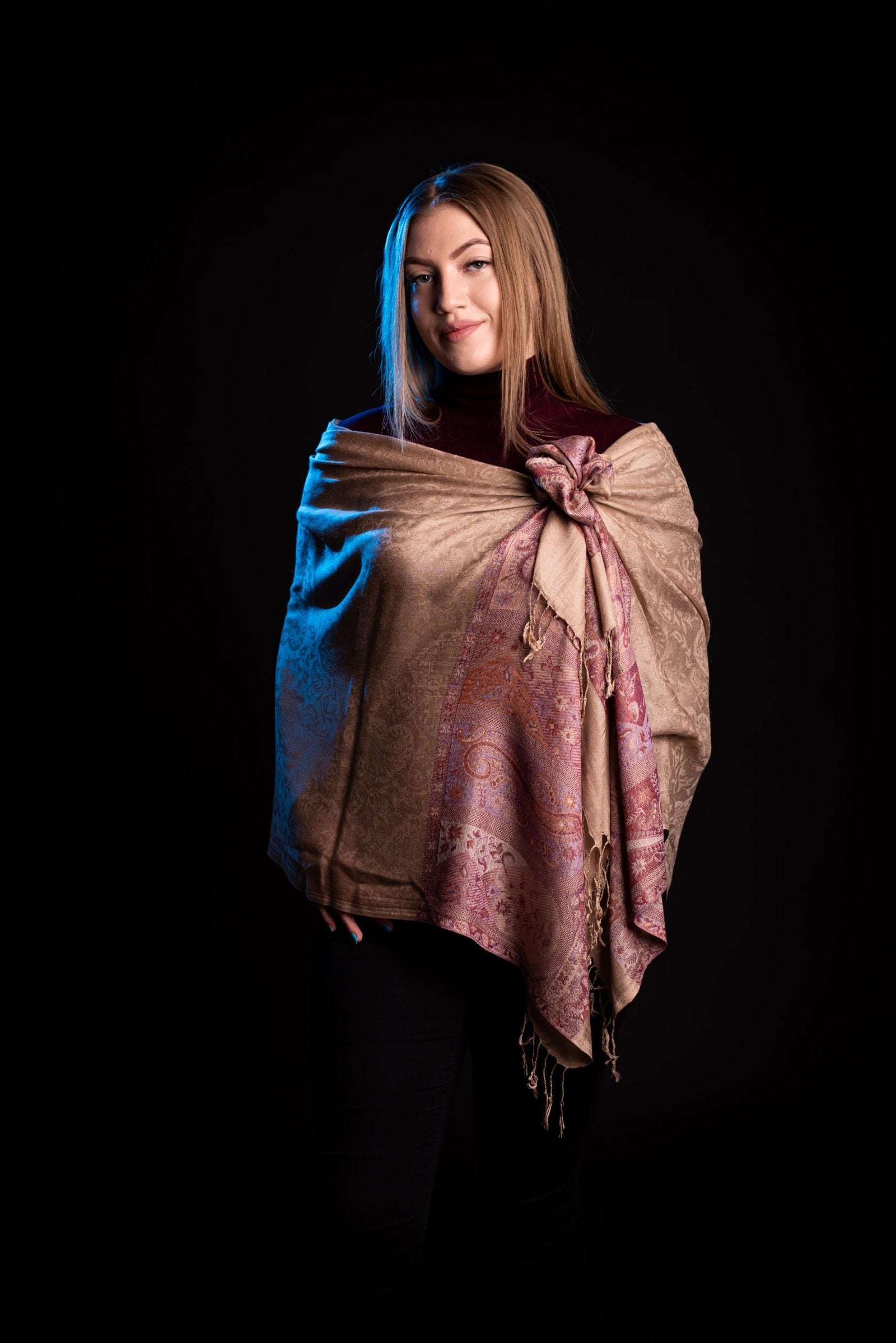 Esarfa Casmir reversibila bej Paisley oriental floral India