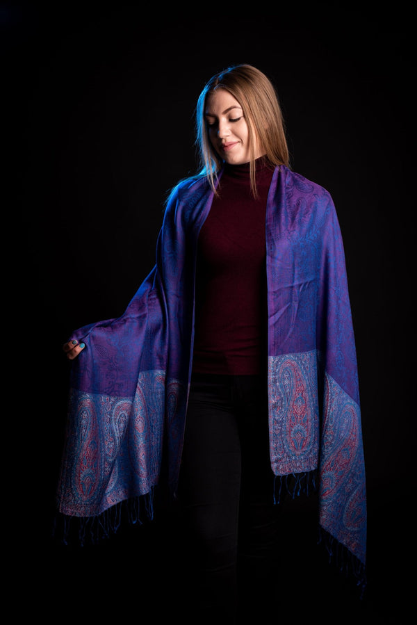 Esarfa Casmir reversibila mov Paisley oriental floral India