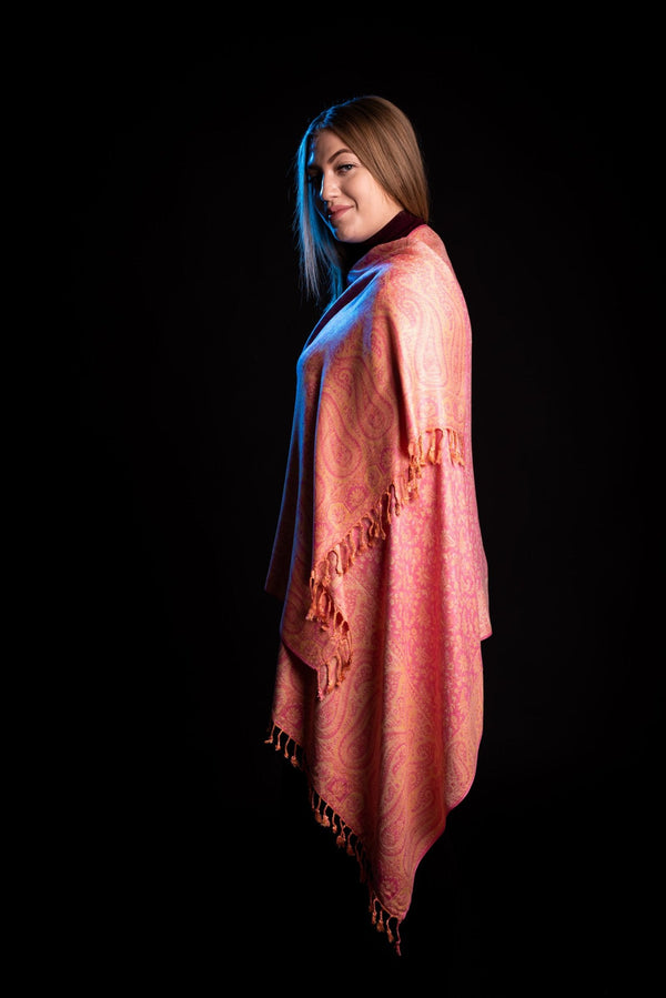 Esarfa Casmir reversibila Paisley oriental floral corai - India