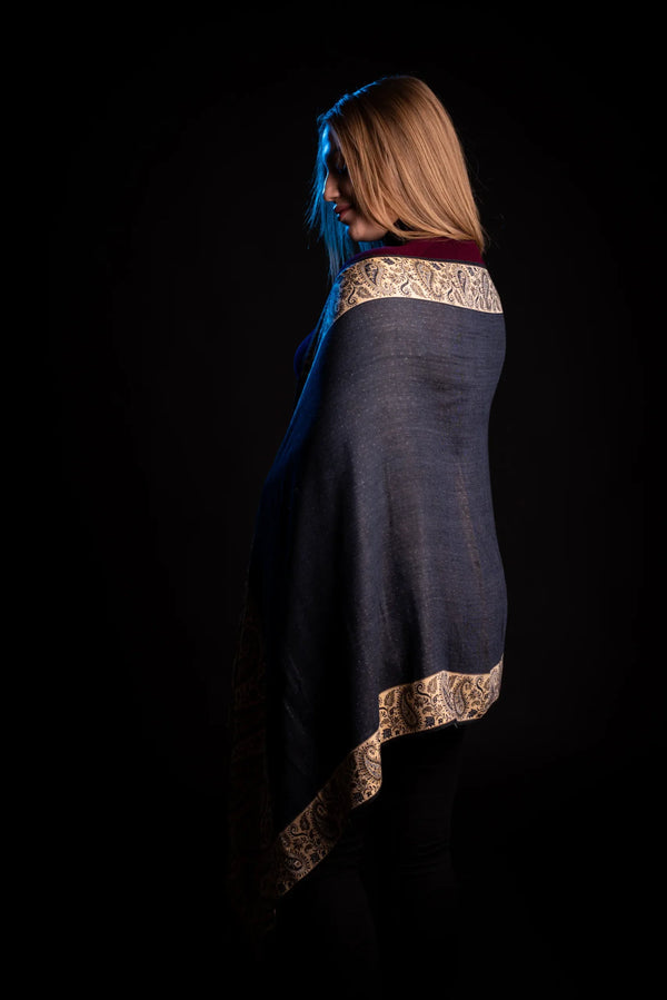 Eșarfă Cașmir reversibilă Paisley blumarin-bej oriental floral India