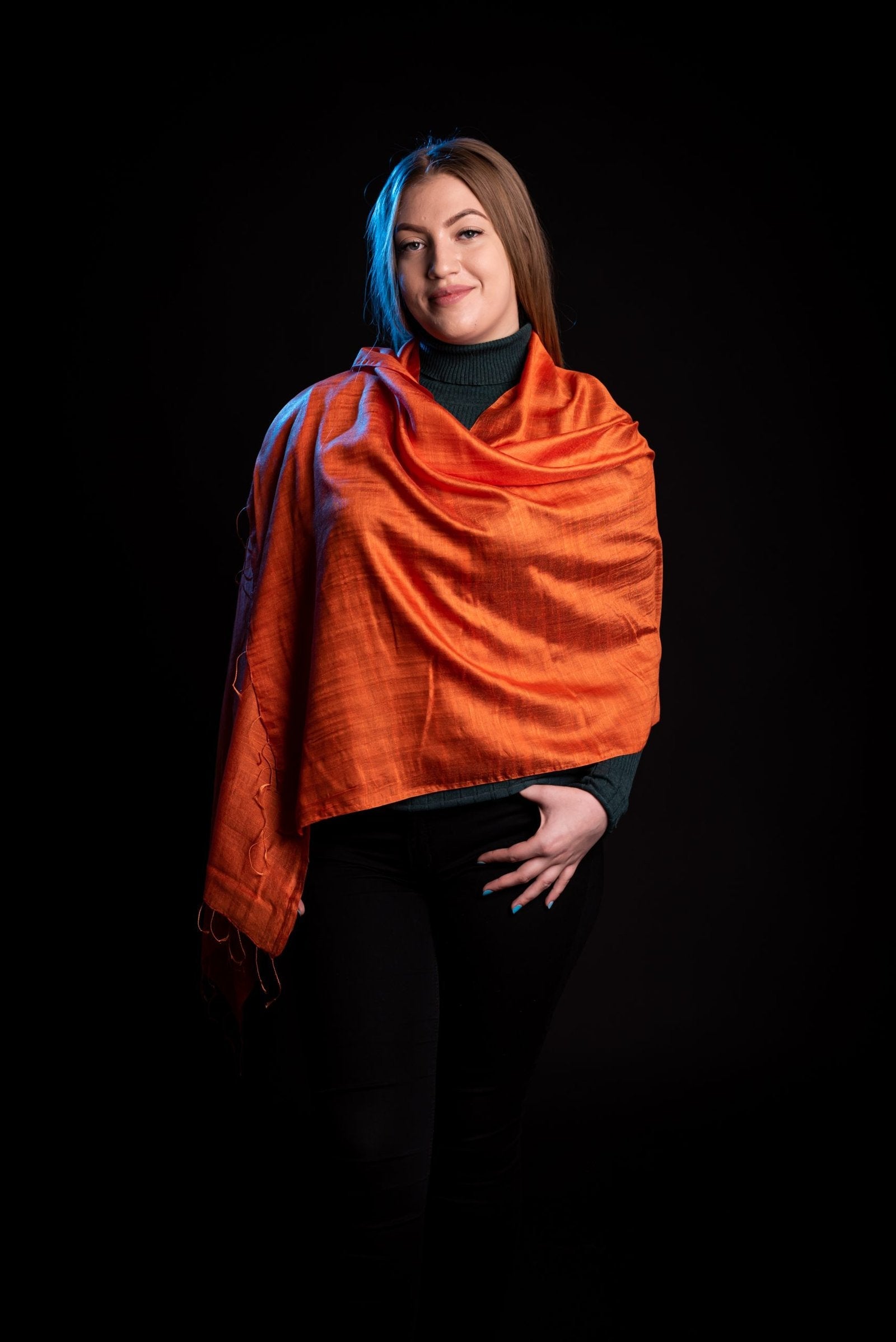 Esarfa Cara, Matase cruda Indian Khadi Portocală