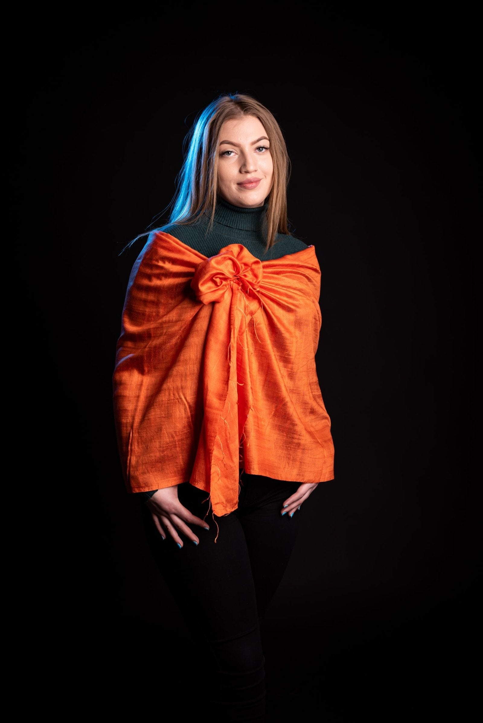 Esarfa Cara, Matase cruda Indian Khadi Portocală