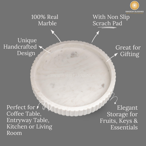 Handcrafted Marble Decorative Tray for Coffee Table Decor, Round Trays Home Decor, Ottoman Tray for Living Room, Coffee Table Tray, Dining Table Centerpiece Decor, Farmhouse Decor