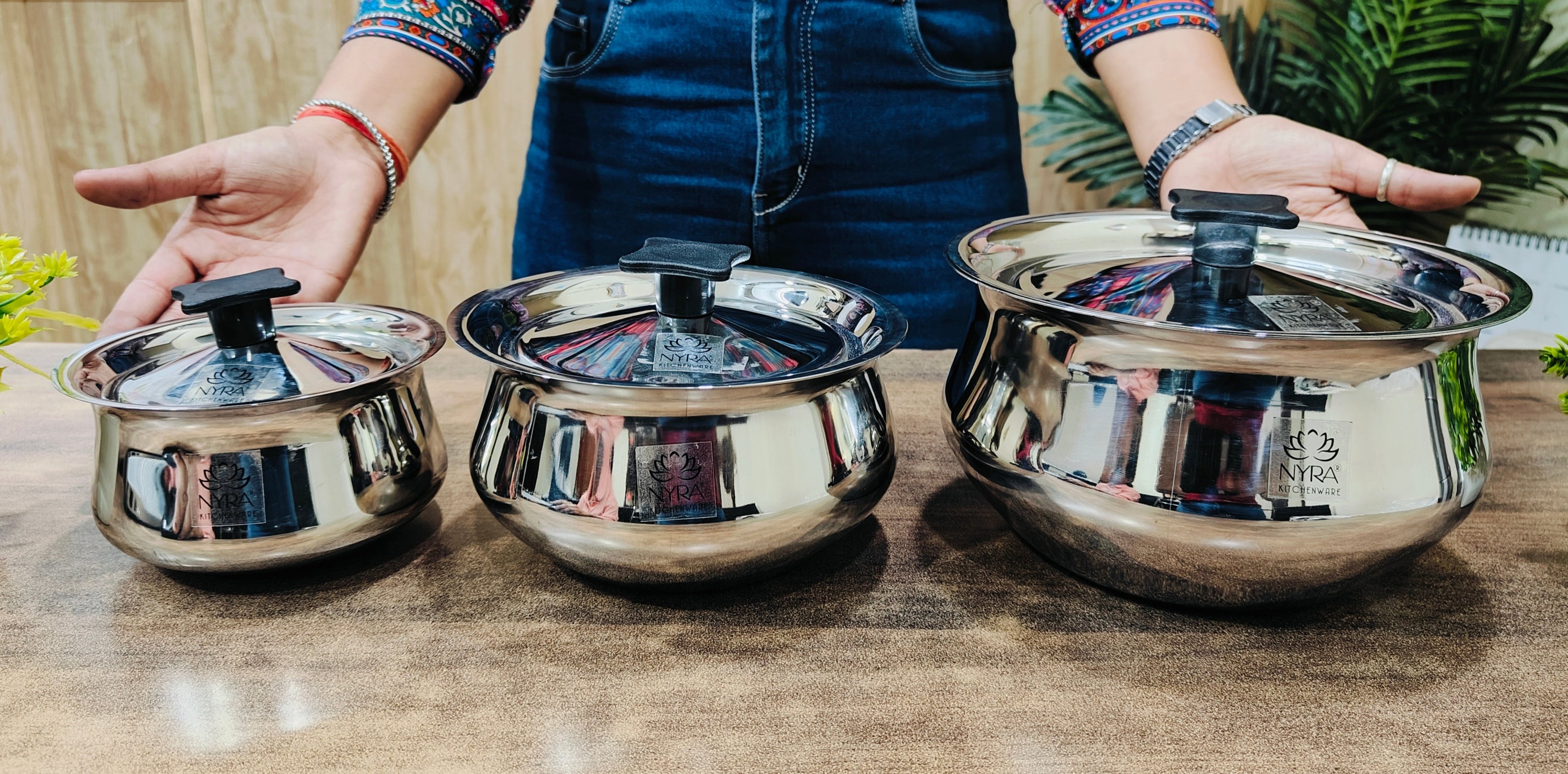 Stainless Steel Pulao Handi with Lid and PVC Knob