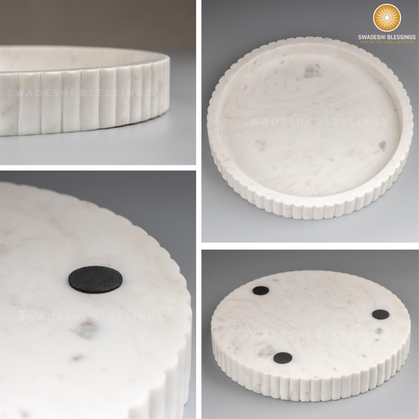 Handcrafted Marble Decorative Tray for Coffee Table Decor, Round Trays Home Decor, Ottoman Tray for Living Room, Coffee Table Tray, Dining Table Centerpiece Decor, Farmhouse Decor