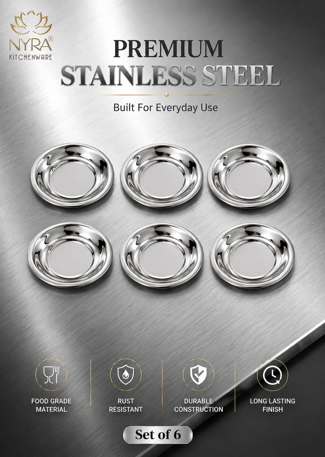 Stainless Steel Cover Plate for Glass - Set of 6pcs.