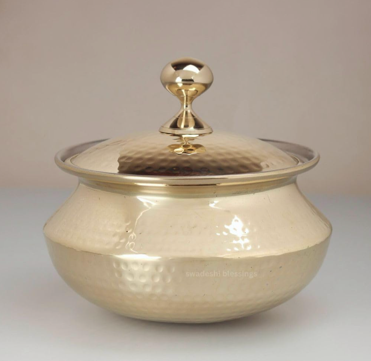 Swadeshi Blessings Exclusive Range Brass Handi Pot for Cooking with Lid/Teflon-Free/Naturally Non-Stick Brass Utensils with Tin Coating