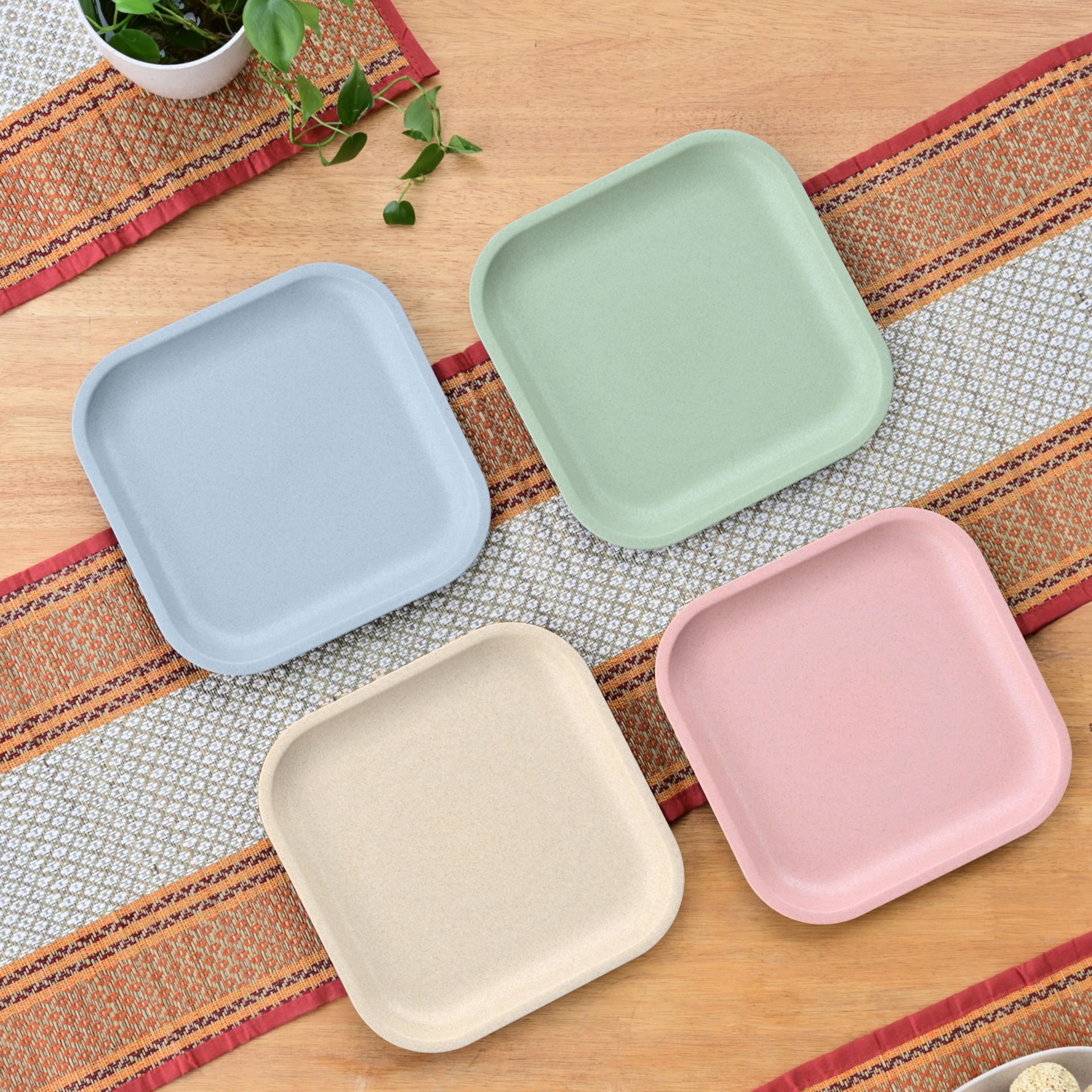 Snack Plates 8 inch set of 4 | Earth friendly Unbreakable Plates Made with Bamboo Fibers & Rice Husk Fiber