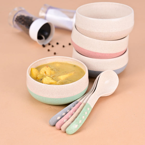 Soup Bowl 250 ml set of 4 | Earth friendly Unbreakable bowls with Spoon