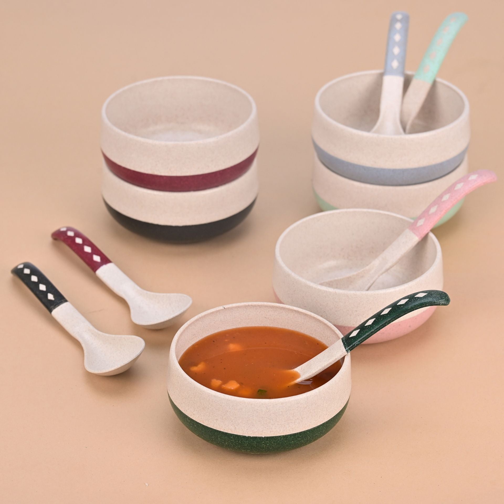 Soup Bowl 250 ml set of 6 | Earth friendly Unbreakable bowls with Spoon