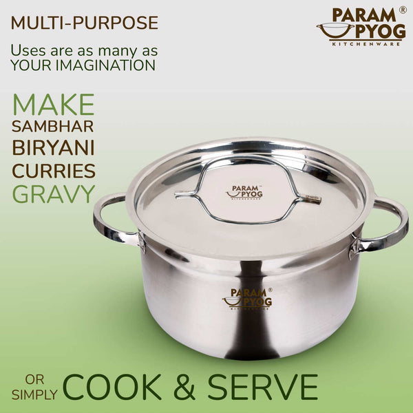 Param Upyog Stainless Steel Induction Biryani/Sambar Pot with Lid 2.5 Liters