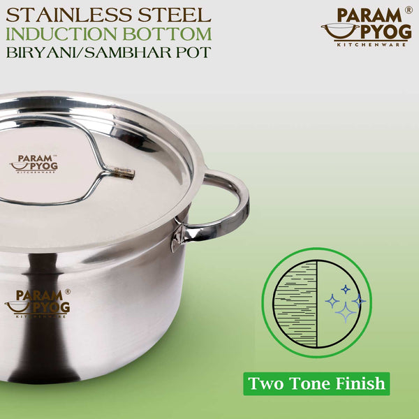 Param Upyog Stainless Steel Induction Biryani/Sambar Pot with Lid 1.5 Liters