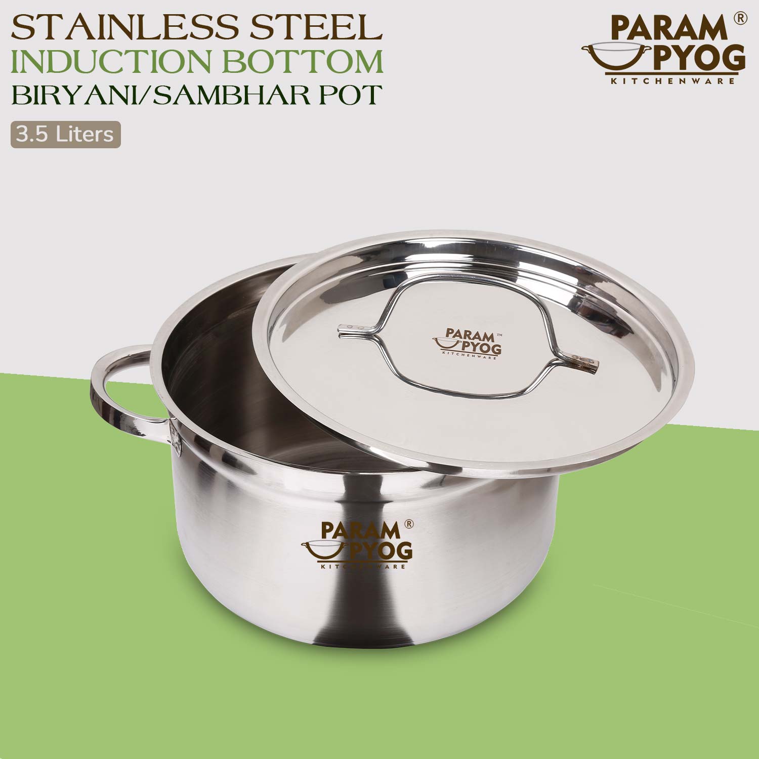 Param Upyog Stainless Steel Induction Biryani/Sambar Pot with Lid 5.2 Liters