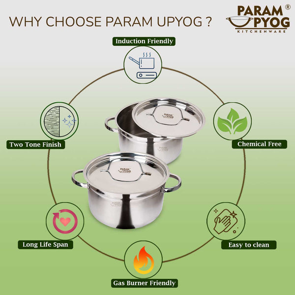 Param Upyog Stainless Steel Induction Biryani/Sambar Pot with Lid 5.2 Liters