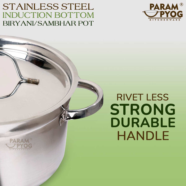 Param Upyog Stainless Steel Induction Biryani/Sambar Pot with Lid 3.5 Liters