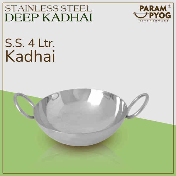 Param Upyog Stainless Steel Deep Kadhai 4 Litres - 12'