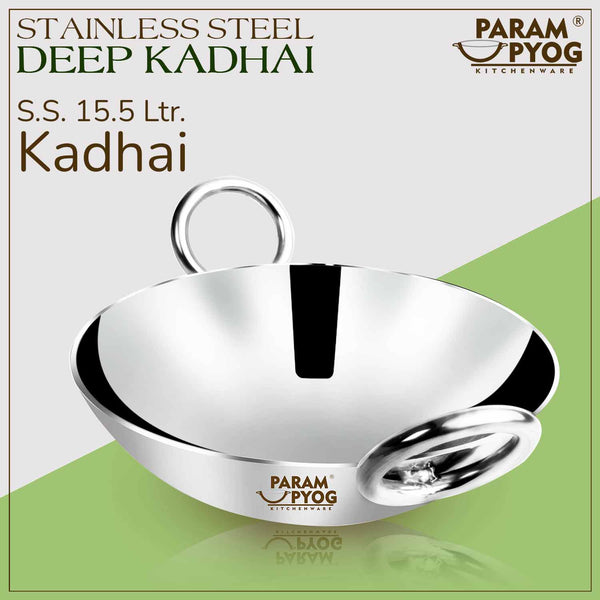 Param Upyog Stainless Steel Deep Kadhai 15.5 Litres - 18'