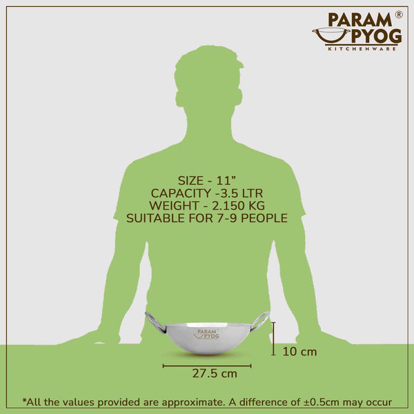 Param Upyog Stainless Steel Deep Kadhai 3.5 Litres - 11'