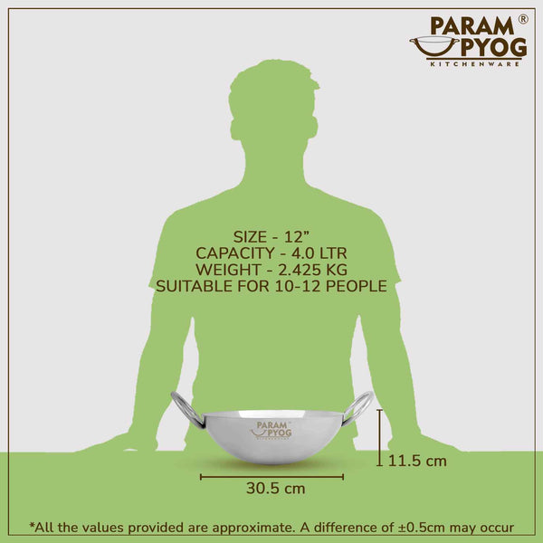 Param Upyog Stainless Steel Deep Kadhai 4 Litres - 12'