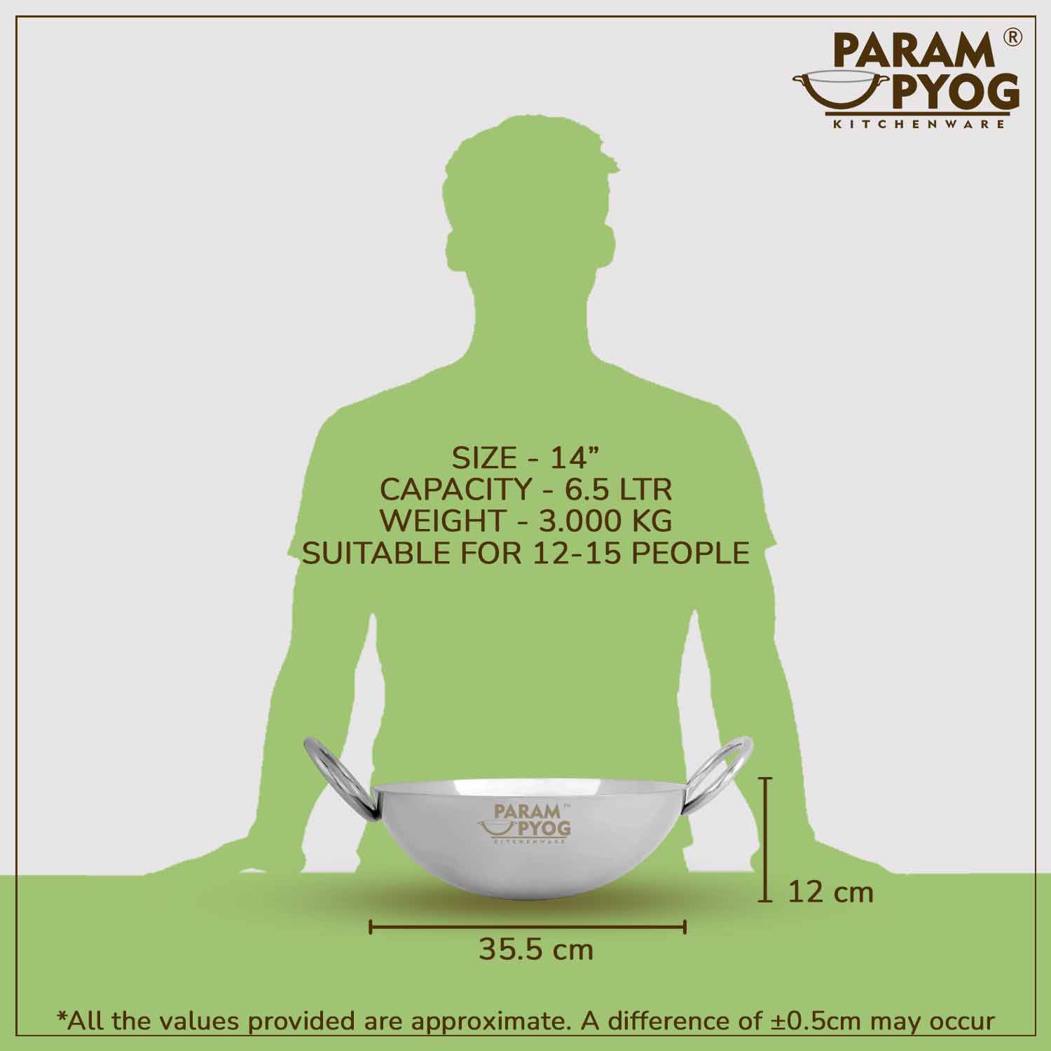 Param Upyog Stainless Steel Deep Kadhai 6.5 Litres - 14'