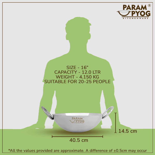 Param Upyog Stainless Steel Deep Kadhai 12 Litres - 16'