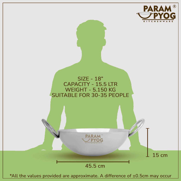 Param Upyog Stainless Steel Deep Kadhai 15.5 Litres - 18'