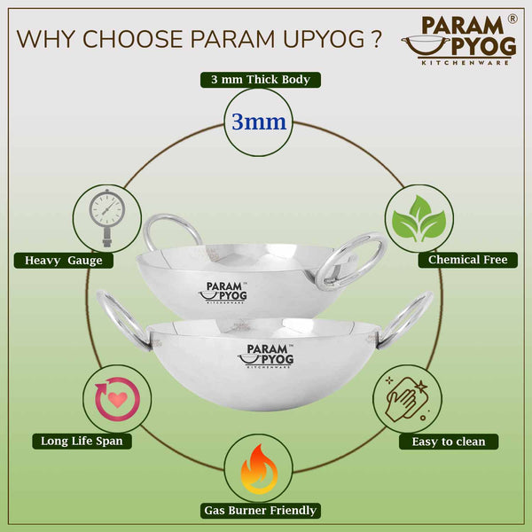 Param Upyog Stainless Steel Deep Kadhai 12 Litres - 16'