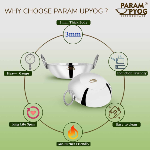 Stainless Steel Induction Deep Kadhai 2.5 Litres - 10'