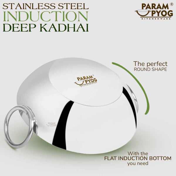 Stainless Steel Induction Deep Kadhai 4 Litres - 12'