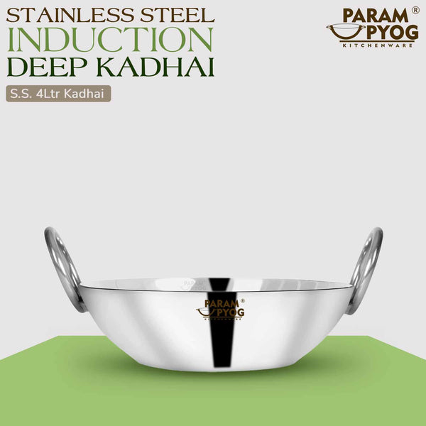 Stainless Steel Induction Deep Kadhai 4 Litres - 12'