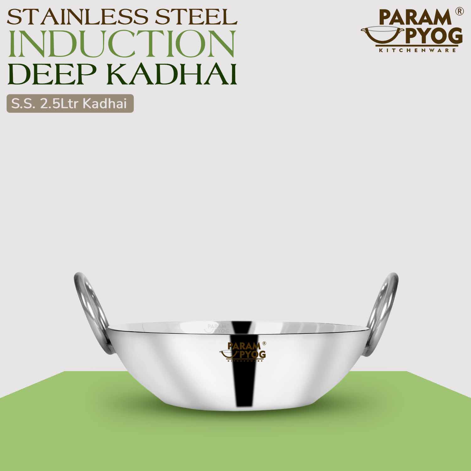 Stainless Steel Induction Deep Kadhai 2.5 Litres - 10'