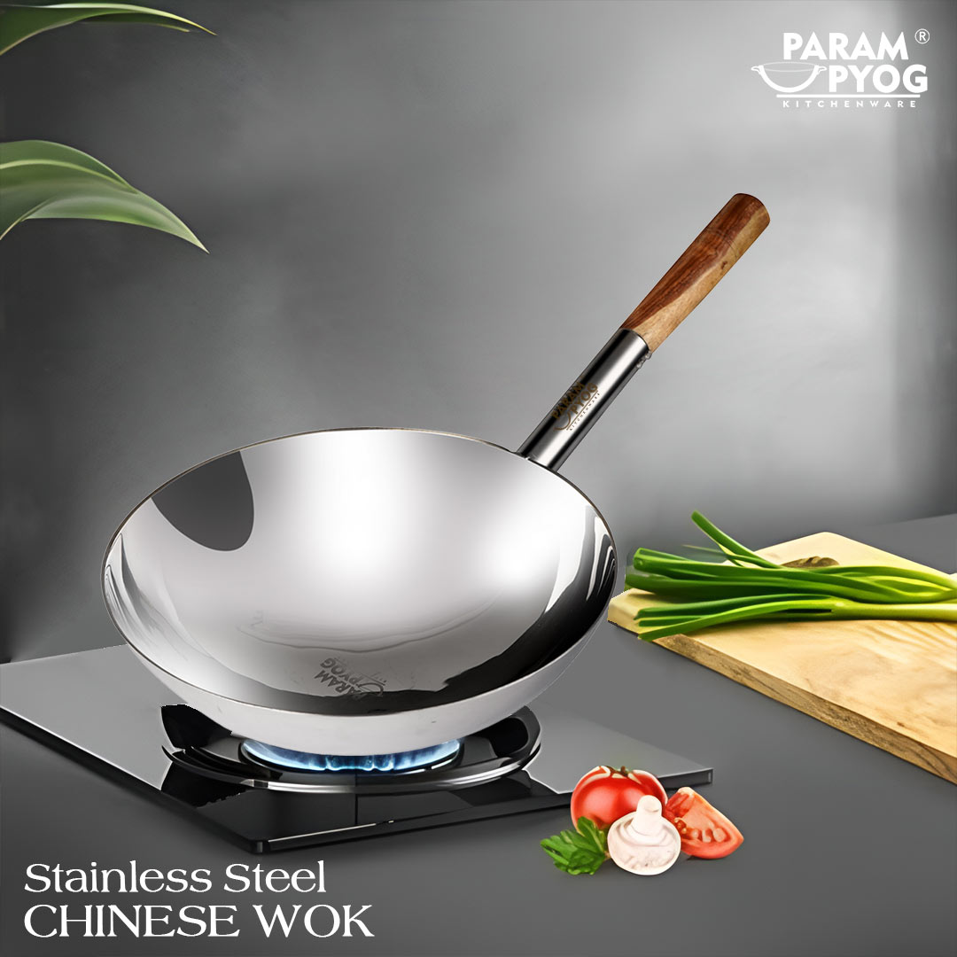 Param Upyog Stainless Steel Chinese Wok/Kadhai 11'