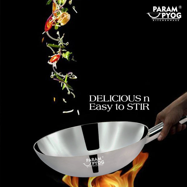 Param Upyog Stainless Steel Chinese Wok/Kadhai 14'