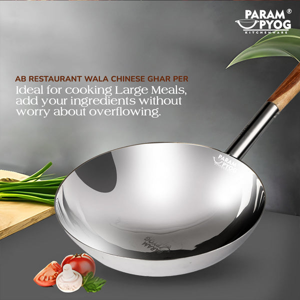 Param Upyog Stainless Steel Chinese Wok/Kadhai 11'