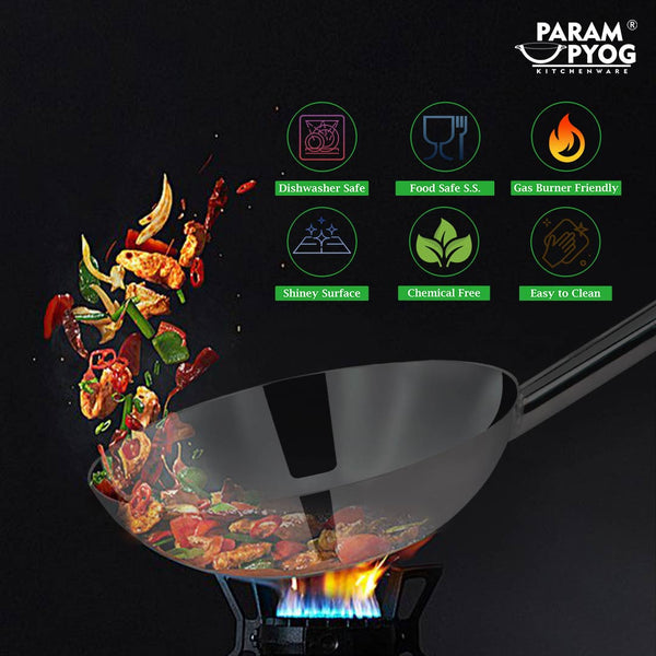 Param Upyog Stainless Steel Chinese Wok/Kadhai 14'