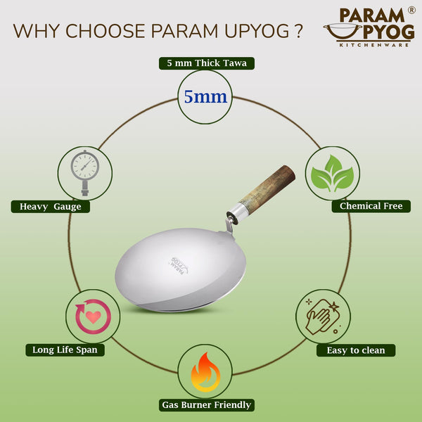 Param Upyog Stainless Steel Heavy Tawa 10' - 5mm Thick