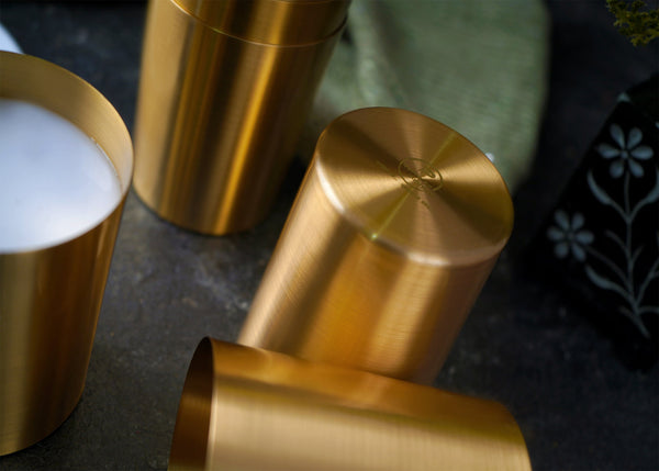 Paramparagat Upyogita Swarna Devyani Brass Glass Set