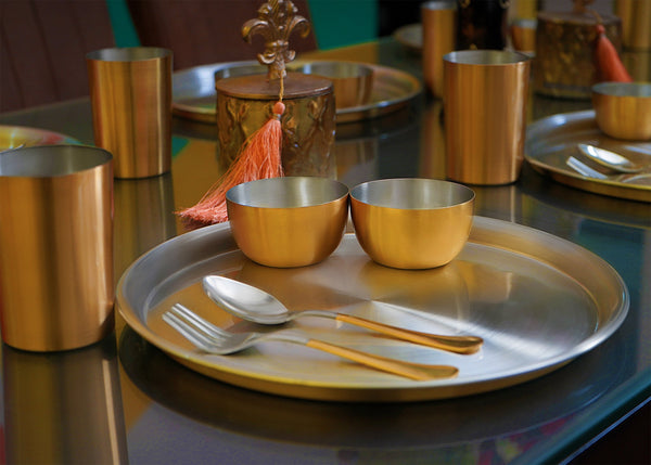 Paramparagat Upyogita Devam Devyani Brass 13' Dinner Set with Tin Coating (Kalai)