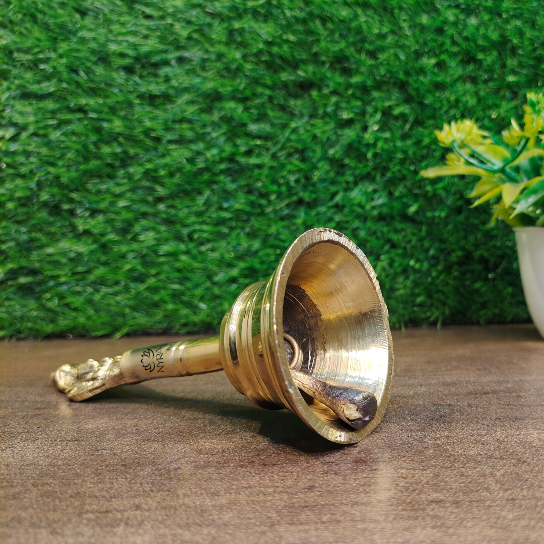 side view of Pure Brass/Peetal Ghanti - Garuda Pooja Prayer Bell
