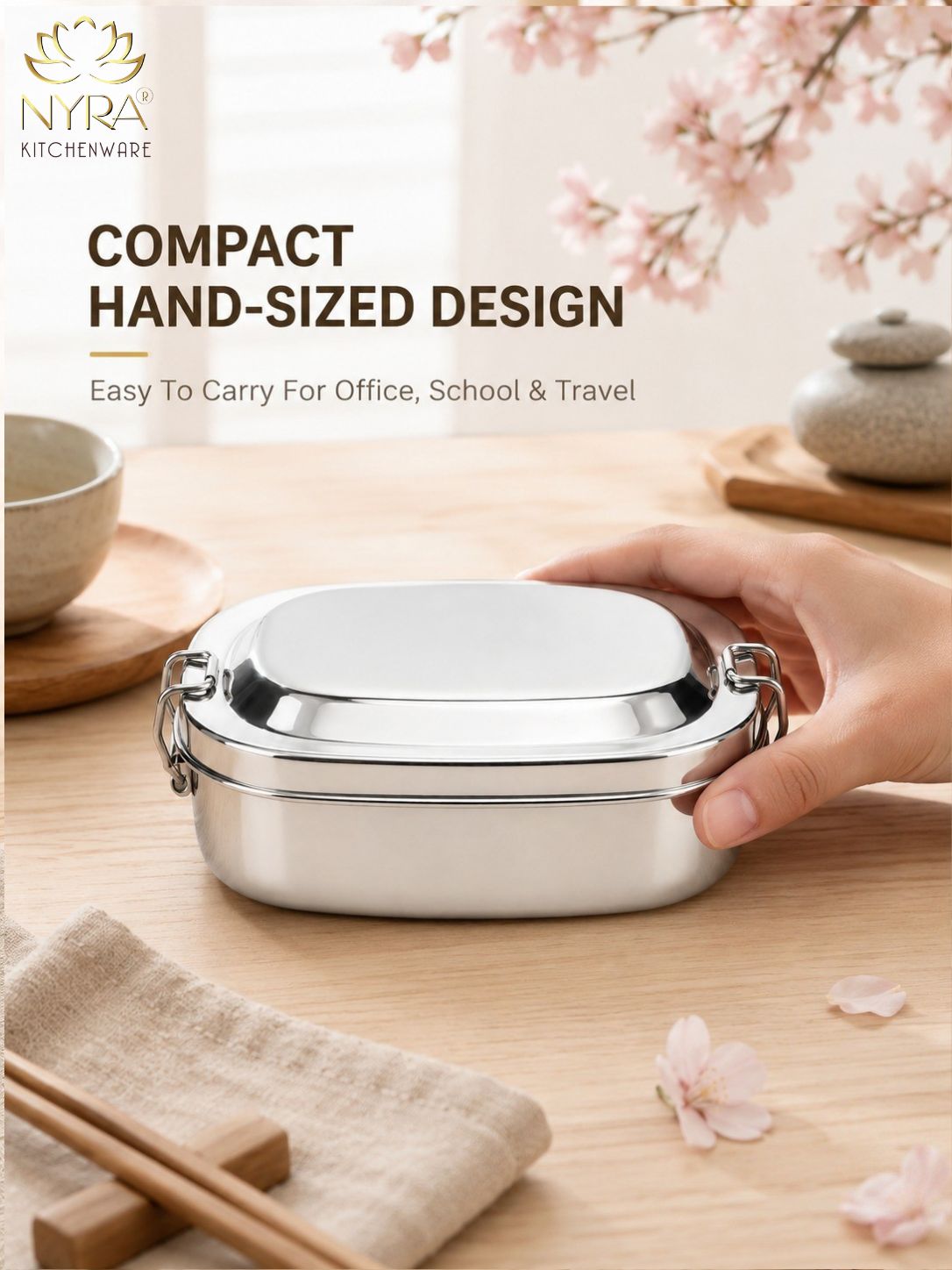 Stainless Steel Lunch Box for School & Office | Glossy Steel Tiffin Box with Double Decker Separator | Durable Food Storage Container for Kids & Adults