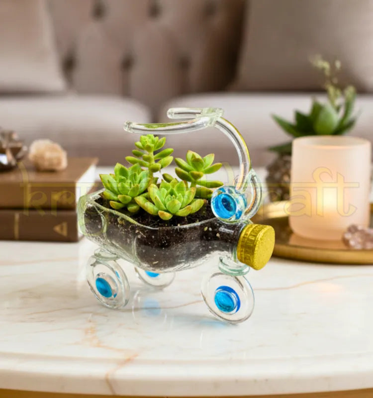 EcoRoyal Upcycled Tricycle Planter – Handcrafted Glass Art by Raees Ahmed Merchant