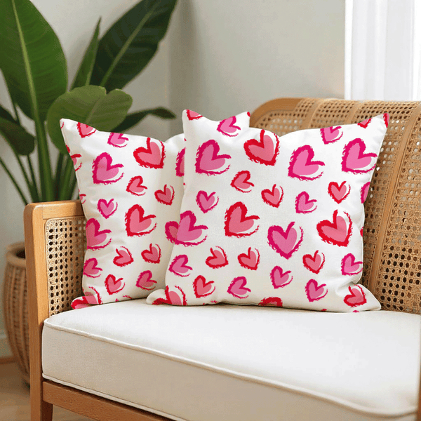 Watercolor Hearts Cushion Cover for Valentine - Velvet - 16x16in