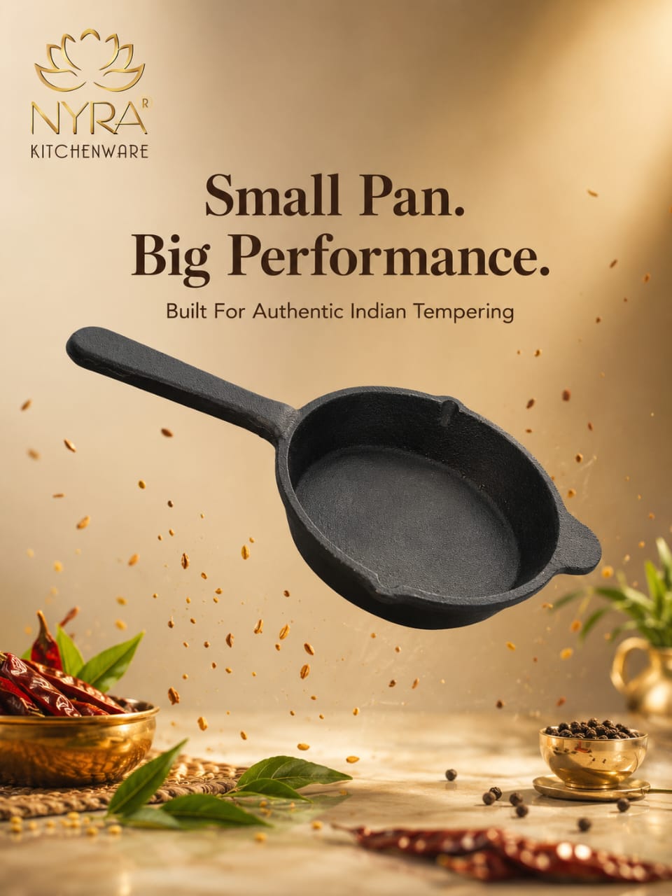 Cast Iron Tadka Pan | Pre-Seasoned, No Chemical Coating (Gas & Induction)