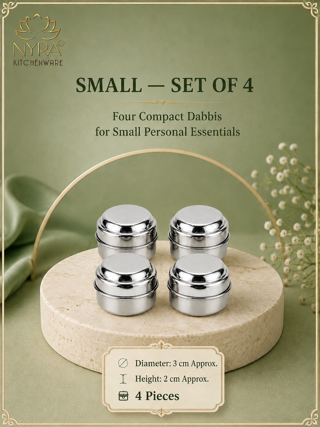 Stainless Steel Plain Kajal Dibbi with Lids | Small Mini Storage Containers for Kajal, Sindoor, Kumkum, Roli, Chandan, Tiny Essentials