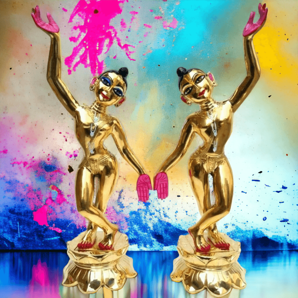 Gaura Nitai One Hand Up One Hand Down Metal Deity, Asthadhatu -- Special