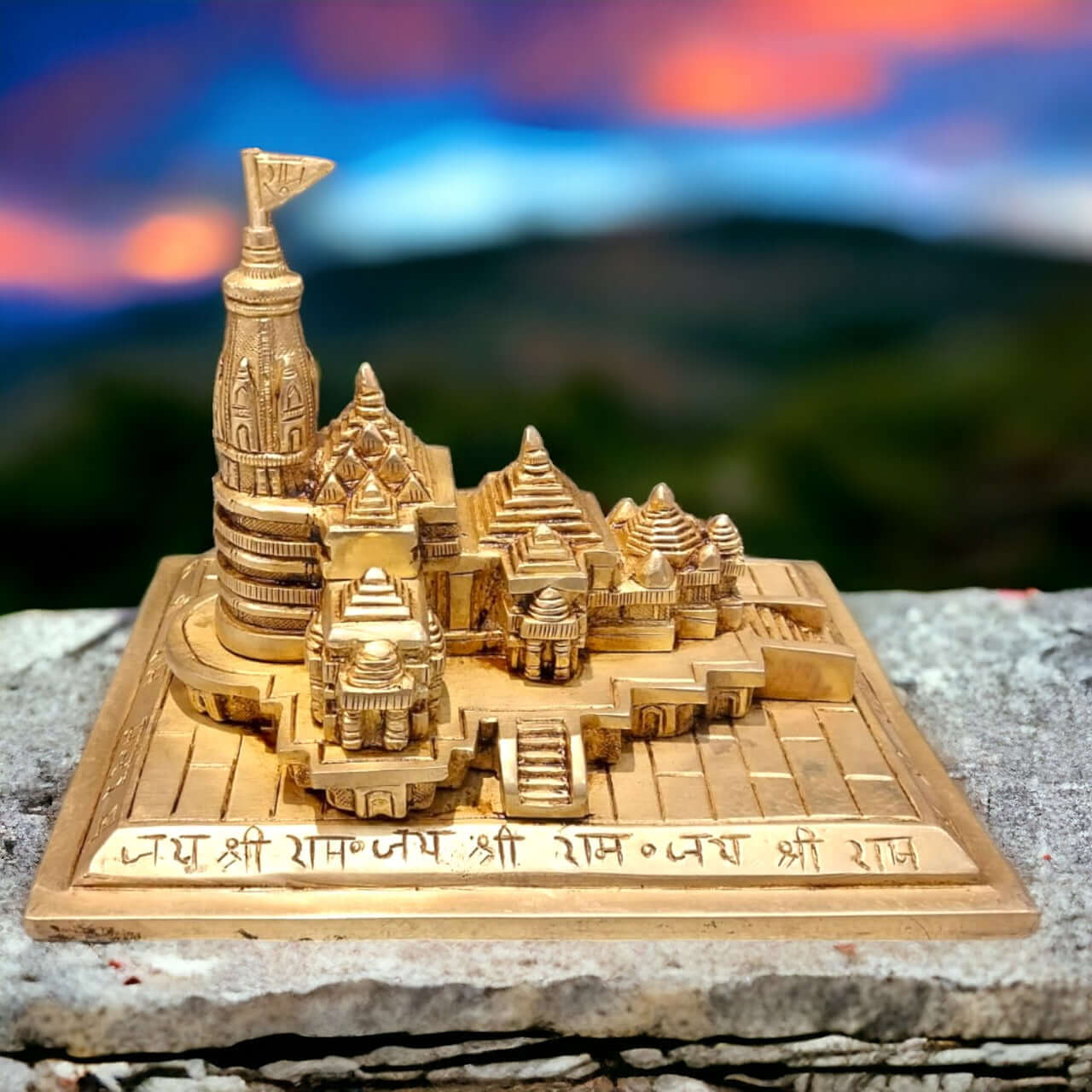 Brass Shri Ram Mandir Ayodhya Miniature for Home Decor Puja Mandir Decor Showpiece Gift Item (Weight - 2.6 Kgs)